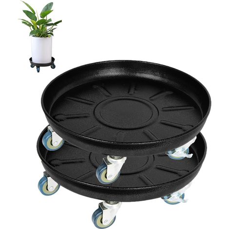 36cm 2 Pcs Support de Pot de Fleurs à Roues,Support Roulant Plantes, Support pour Plante avec Roue Universelle pour Plantes d'intérieur et d'extérieur, capacité de Noir (1/5)