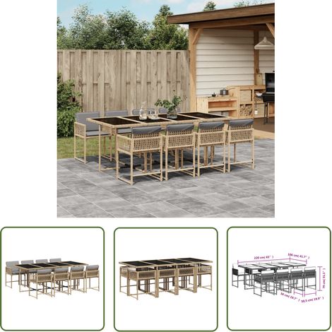 vidaXL Ensemble à manger de jardin et coussins 9 pcs mélange beige (1/5)