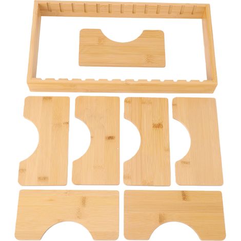 Organisateur de couvercles de casseroles, poêles, planches à découper et supports pour assiettes en bambou, avec 7 séparateurs réglables, idéal pour ranger vos placards de cuisine. (1/5)