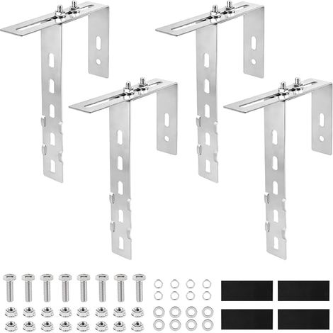 4 x Balcony Brackets for Solar Panels, Adjustable Hooks 6-18 cm 304 Stainless Steel Mounting with Screw Kit for Photovoltaic Panels, Square/Round Railings (1/5)
