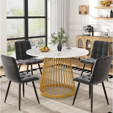 MEUBLIV Conjunto de comedor 5 piezas mesa redonda 80 cm y 4 sillas de terciopelo gris oscuro (1/5)