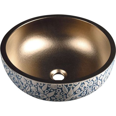 Sapho Priori - Lavabo da appoggio, diametro 41 cm, senza troppopieno, rame/blu PI037 (1/5)