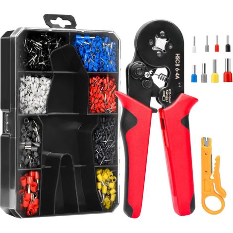 Kit d'outils de sertissage de virole, 0,25–10 mm² auto-réglable à cliquet avec 1200 cosses de fil