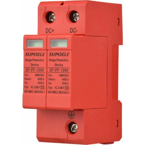 royaluxe -Dispositif de protection contre les surtensions DC 1000V Parafoudre 40KA Photovoltaïque PV Thunder Proof Protector Disjonct Installation sur rail DIN, 2P - 2P (1/5)