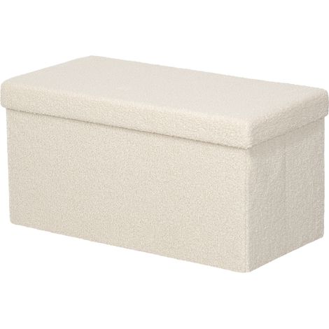 Pouf de rangement banquette rembourrée avec couvercle blanc crème 80x40x40cm