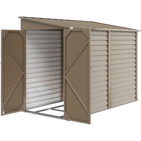 5 x 9ft Galvanised Metal Garden Shed Foundation Kit, Outdoor Lean-to Shed, Tool Storage House for Garden, Brown (1/5)