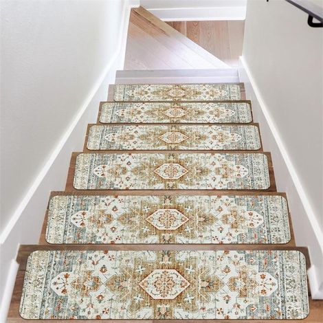 Tapis d'escalier antidérapants amovibles 20 x 76 cm (lot de 4) - Protection optimale pour les marches d'escalier - Convient aux enfants, aux personnes âgées et aux animaux domestiques - Jaune clair sy (1/5)