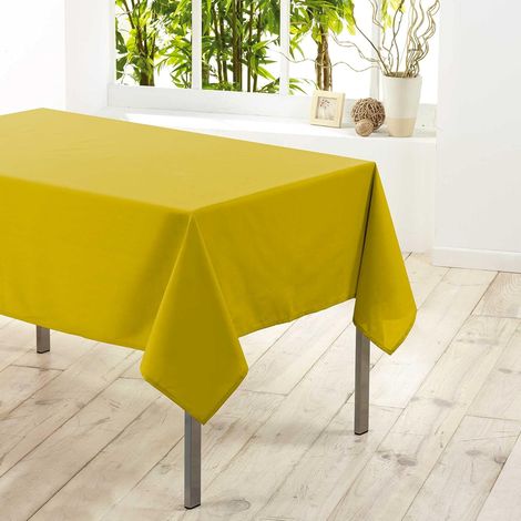 1 Nappe Rectangle, Polyester Uni, 140x250 cm, Couleur Miel, Pour Salle à Manger (1/2)