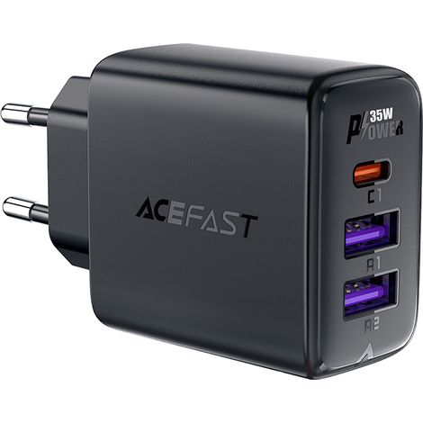 35W GaN PD Wandladegerät mit 3 Anschlüssen 2x USB-A + USB-C Schwarz (1/5)