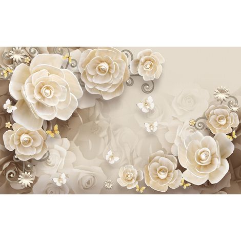 Papier peint panoramique - Fleurs 3D - 130 cm x 80 cm (1/2)