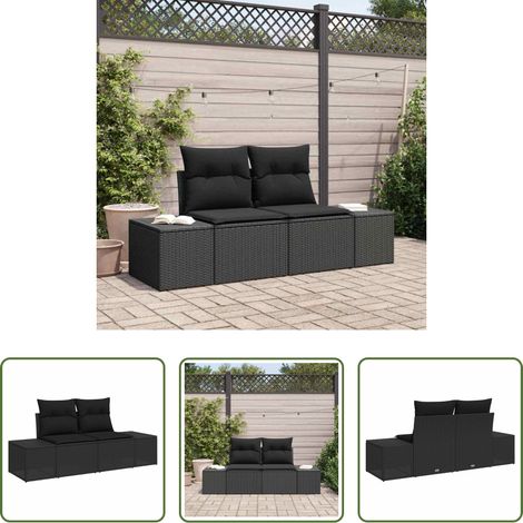 Canapé extérieur - Canapé de jardin avec coussin Noir 184 x 62 x 69 cm polyrotin (1/5)