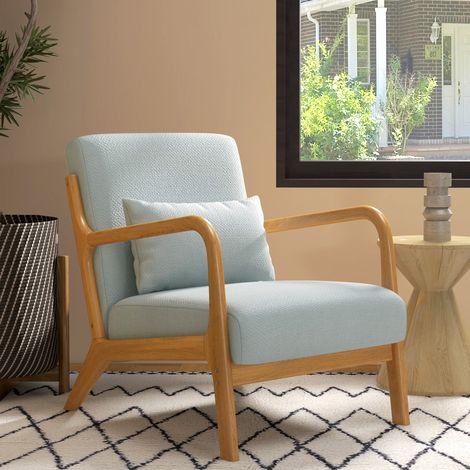 Fauteuil salon gris clair – Cadre bois massif, lin synthétique, assise profonde – Confortable, design épuré (1/5)