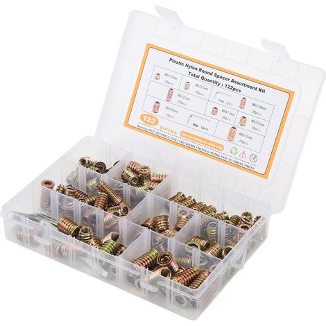 Lot de 122 inserts filetés métriques acier carbone zingué visserie bois meuble placard avec clés et boîte (1/5)