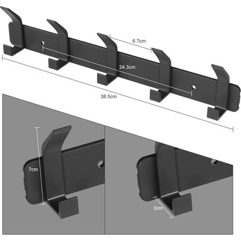 Perchero de pared para baño con 5 ganchos para colgar mochilas, chaquetas y sombreros, ideal para puerta, color negro. (1/5)
