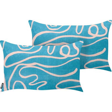 Conjunto de 2 cojines decorativos para exterior accesorios de jardín estampado abstracto moderno turquesa Kerria (1/5)