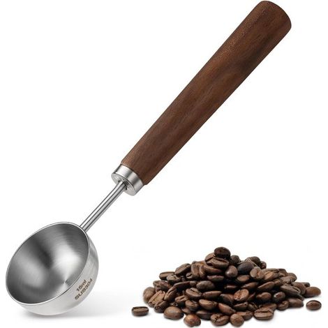 1 cuchara medidora de café de 15 ml，cuchara medidora de café vintage de acero inoxidable retro con mango largo de madera (1/5)