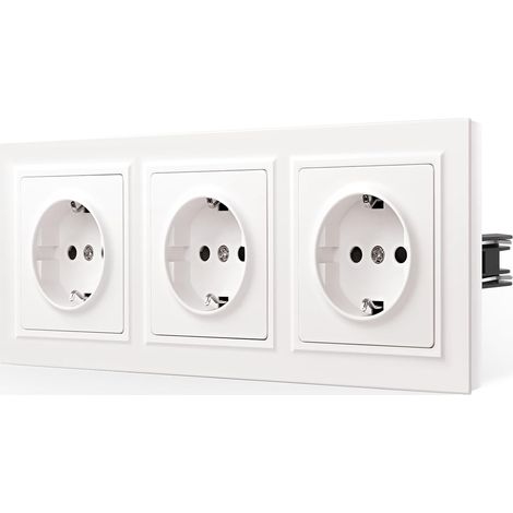Prise murale lisse pour la peau encastrée avec griffes - Triple prise Schuko avec plaque mate douce pour la peau - Blanc (1/5)