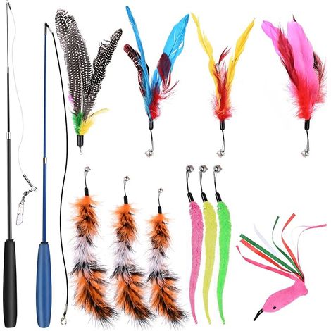 Jouet à Plumes pour Chats, Canne à Pêche Baguettes avec Plumes de Remplacement, Jouets Interactifs pour Chats et Chatons (1/5)