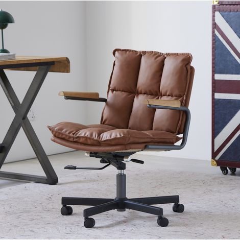 Chaise de bureau moderne en cuir synthétique marron (1/5)
