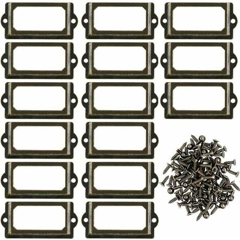 Etikettenhalter aus Metall für Möbel, Schubladen, Schränke, Karten, Typenschildrahmen mit Schrauben für Schreibtisch, Bücherregal, Regal, Bronze, M, 70 x 33 mm, 30 Stück (1/5)