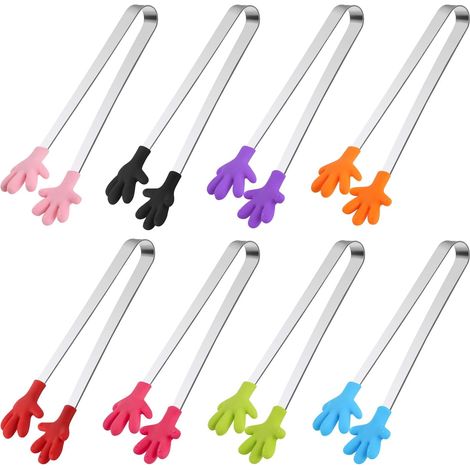 Mini pinces en silicone, lot de 8 pinces pour enfants (14,5 x 2,5 cm), petites pinces colorées pour aliments, glaçons, fruits, sucre, ustensiles de cuisine (1/4)