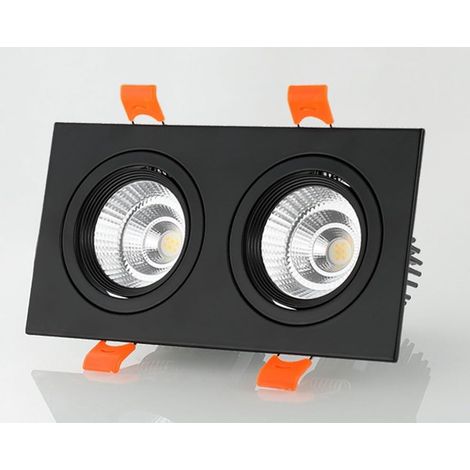 JSSEVN - Downlight LED empotrable de techo con rejilla cuadrada COB de 2 cabezales para salas de exposición de centros comerciales (iluminación ajustable en tres colores (3000K – 6000K), negro (12W)) (1/5)