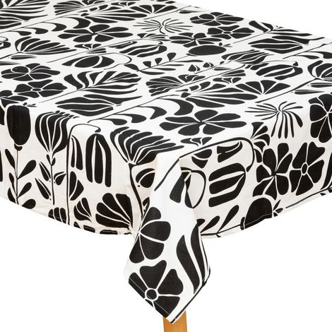 Nappe de Table Imprimée "Twisted Lime" 150x250cm Noir & Blanc (1/2)