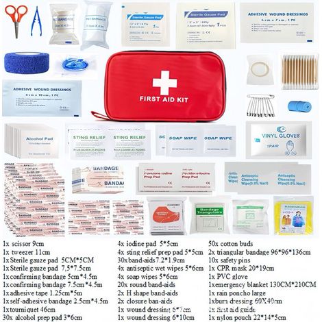 Mini Trousse Premier Secours 180 Pièces, Petite Trousse à Pharmacie, Kit Premier Secours pour Voiture Maison Lieu de Travail Voyage Camping Randonnée et Sports en Plein Air (1/4)