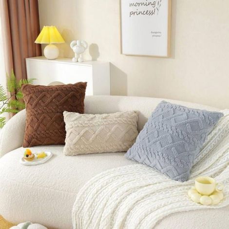 Lot de 2 Housses de coussin, 30x50 cm, Polaire courte, Beige, Intérieur (1/4)