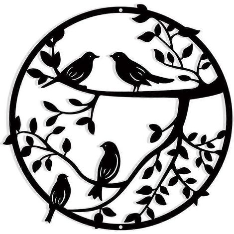 Décoration murale en métal, 30 cm, oiseau en métal sur une branche d'arbre, silhouette d'oiseau, fer forgé noir (1/5)
