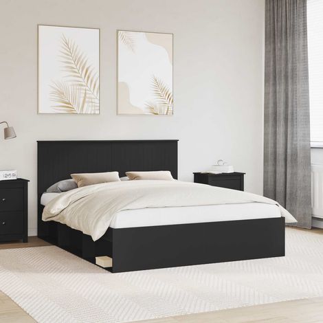 Cadre de lit-Structure de lit Noir 160 x 200 cm Bois de pin massif 926396 (1/5)