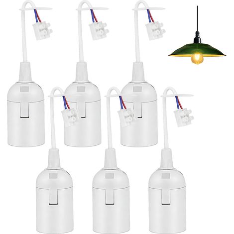 Set de 6 Douilles de Lampe E27 Blanc avec Câble de 10 cm, Support d’Ampoule E27 pour Rénovation et Bâtiment, Douille de Chantier 4A 250V, Base de Lumière Douille de Suspension (max. 60W) (1/5)