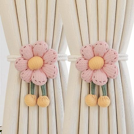 Gardinenhalter mit Sonnenblumenmuster zur Raumdekoration (2 Stück, Rosa) (1/5)