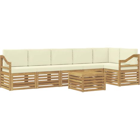 Sectional Sofa Set 7 pcs White and Cream Solid Acacia Wood vidaXL (1/5)