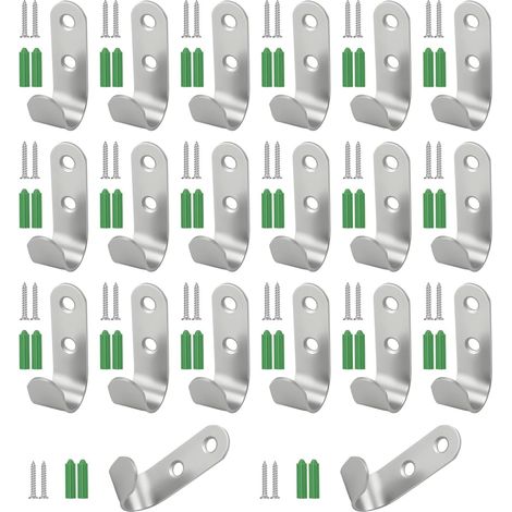 20 Pièces Crochets à 2 Trous en Acier Inoxydable avec Vis, 45x15x2 mm Crochets Métalliques Étanches pour Bâche, Argent Lourds Crochet pour Bache pour Remorque, pour Garage, Camping, Jardin (1/5)