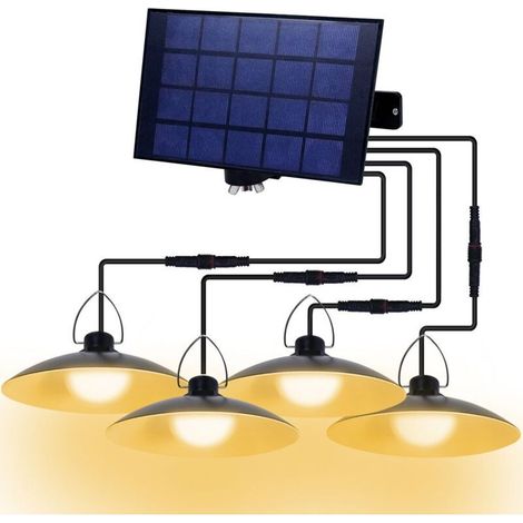 Solar-Hängeleuchte für den Außenbereich, 4-flammige Solar-Pendelleuchte, IP65 wasserdicht, 1040 lm, 3 m Kabel, Dämmerungssensor, warmweißes Licht (3000 K)