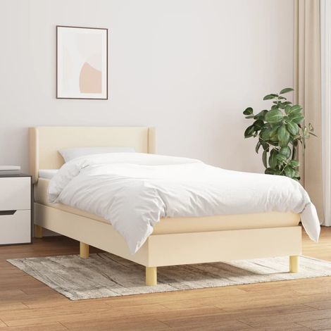 Lit adulte Contemporain Lit à sommier à sommier tapissier et matelas Crème 90x190 cm Tissu 27000 (1/5)