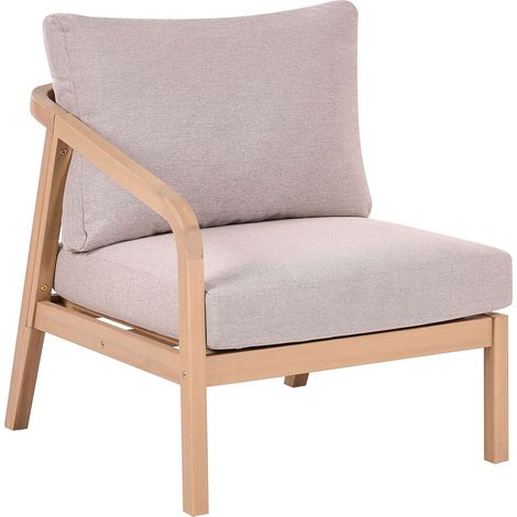 Sezione angolare destra a 1 posto in legno di acacia con cuscino in tessuto colore marrone chiaro e beige Rivello (1/5)