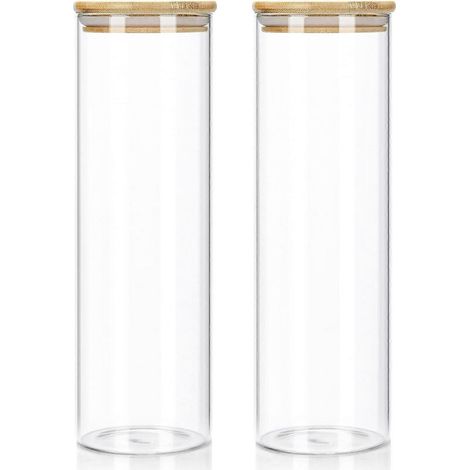 Bocaux de conservation en verre avec couvercle en bambou, 1400 ml, verre borosilicate, lot de 2 (1/5)
