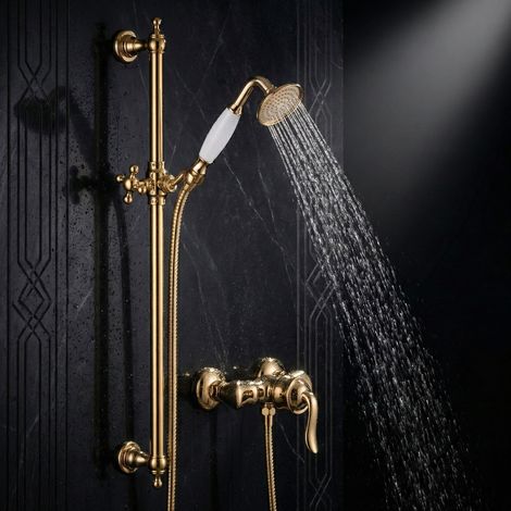 Ensemble de douche PaulGurkes en or, robinet à mélange rétro nostalgique