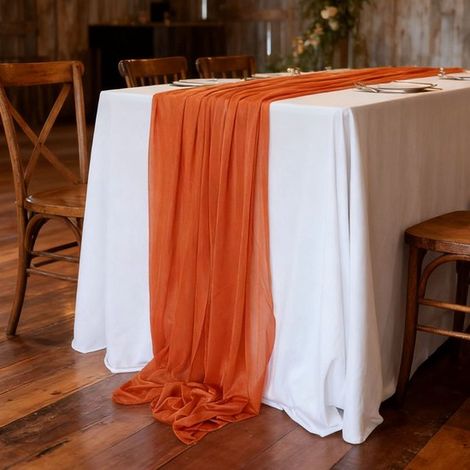 Camino de mesa de gasa rosa, Camino de mesa de tela transparente estilo bohemio primaveral, fiestas de cumpleaños y decoraciones de 75 x 300 cm (1/5)