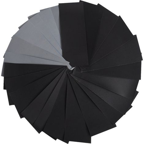 Papier de verre, papier abrasif, 3 feuilles de chaque grain : 120, 150, 180, 240, 320, 400, 600, 800, 1000, 1200, 1500, 2000, 2500, 3000 et 5000 grains, 45 feuilles de papier de verre fin (1/5)