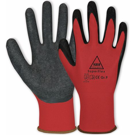 HASE SAFETY GLOVES Latex-Arbeitshandschuhe Superflex, EN 388, EN 420, Größe 9, rot/schwarz