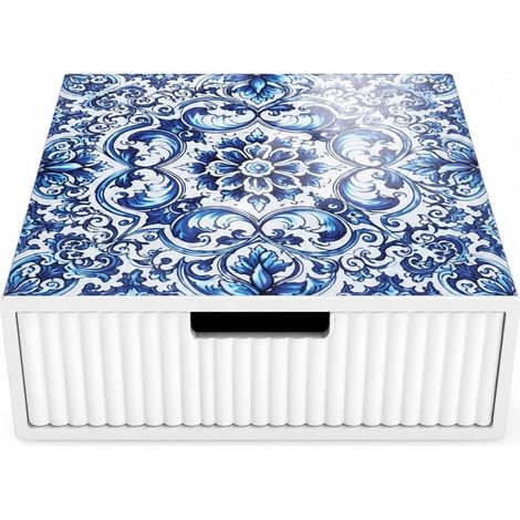TRADE SHOP - Cassetto Organizer Porta Capsule Cialde Bianco Top Vetro Con Maiolica Blu Divisori 595134 - (1/5)
