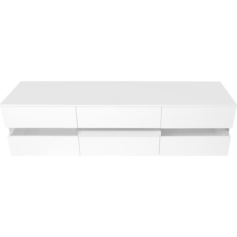 Mueble TV moderno blanco brillo 160 cm con LED, 2 puertas, 1 cajón y hueco abierto (1/5)