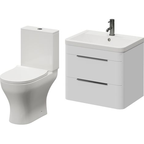 Oslo Gloss White 1150mm Wall Mounted Vanity and Jubilee Toilet Suite with Anya Basin - 1150mm - Gunmetal Grey 300mm Finger Pull