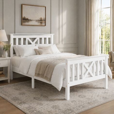 lit 90x200 en pin massif blanc HAVRYA (1/5)