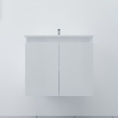Meuble salle de bain suspendu 70 cm PROLINE- Blanc- Plan vasque en Résine (1/7)