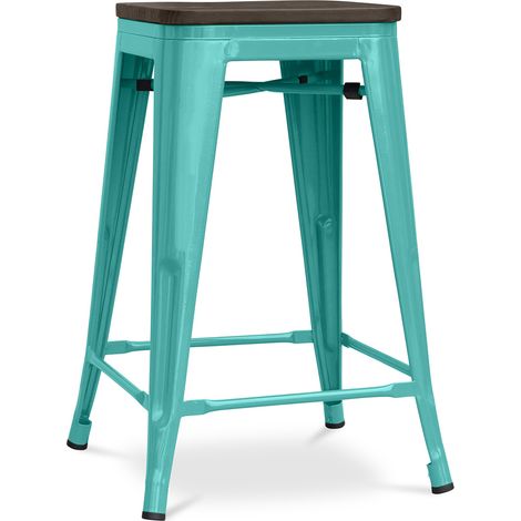 Bar Stool - Industrial Design - Wood & Steel - 60cm -Stylix Pastel green