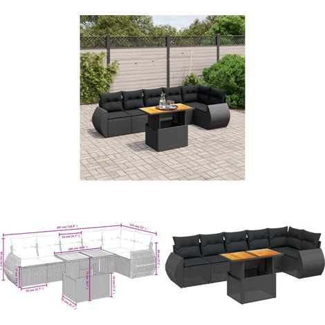 Salon de jardin 7 pcs avec coussins noir résine tressée - Ensemble Salon De Jardin - Meuble Extérieur - Résine Tressée - Rotin Synthétique - Table Extensible - Home & Living (1/3)